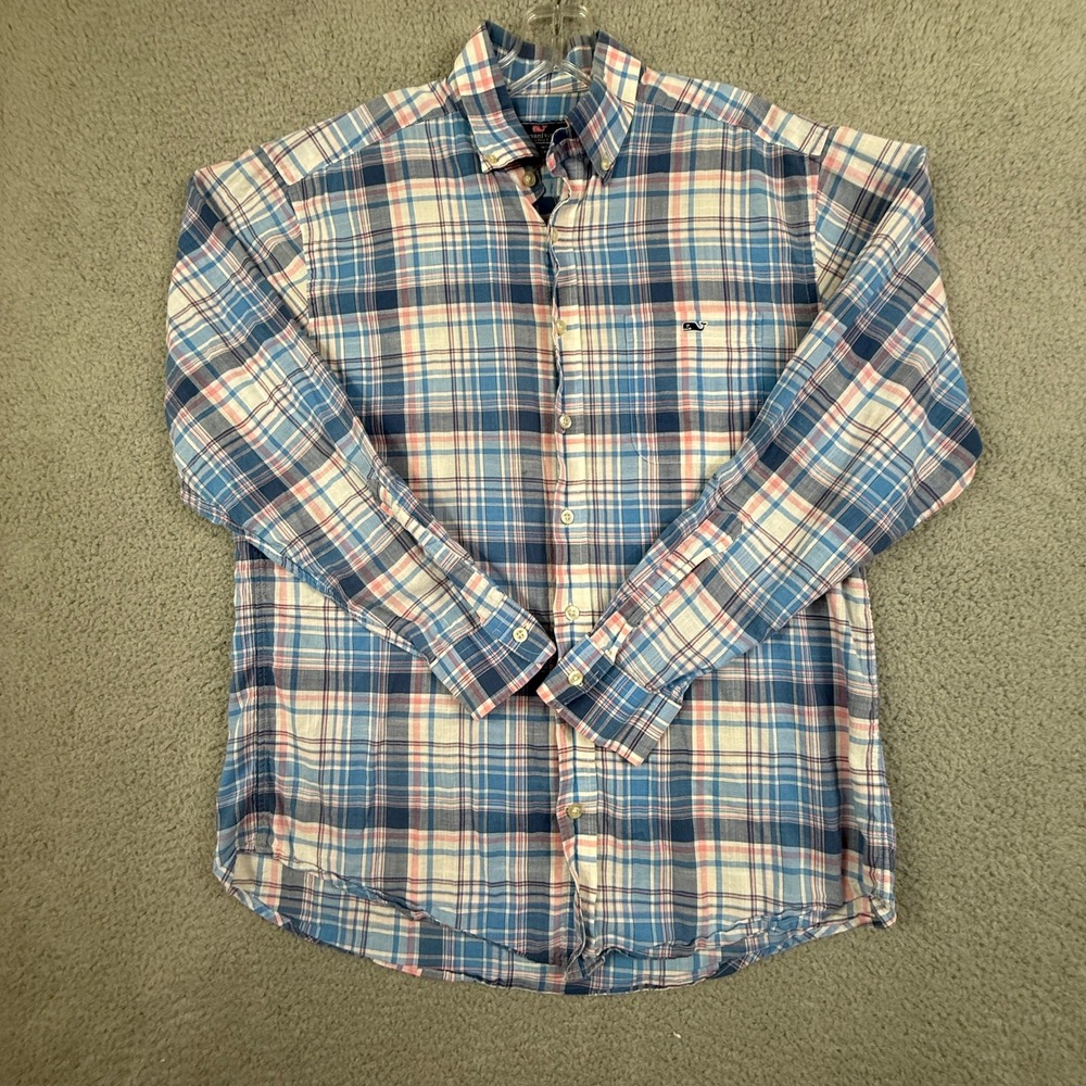 Vineyard Vines Classic Fit Tucker‎ Shirt Blue Plaid Mens Button Down
